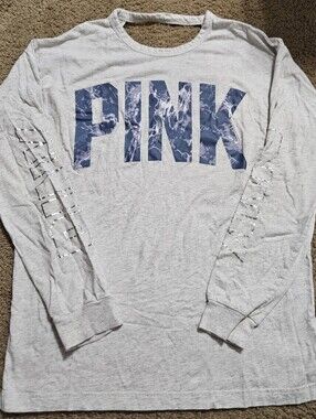 PINK Victoria's Secret HTF Watercolor Shiny Spellout Open Back Tee